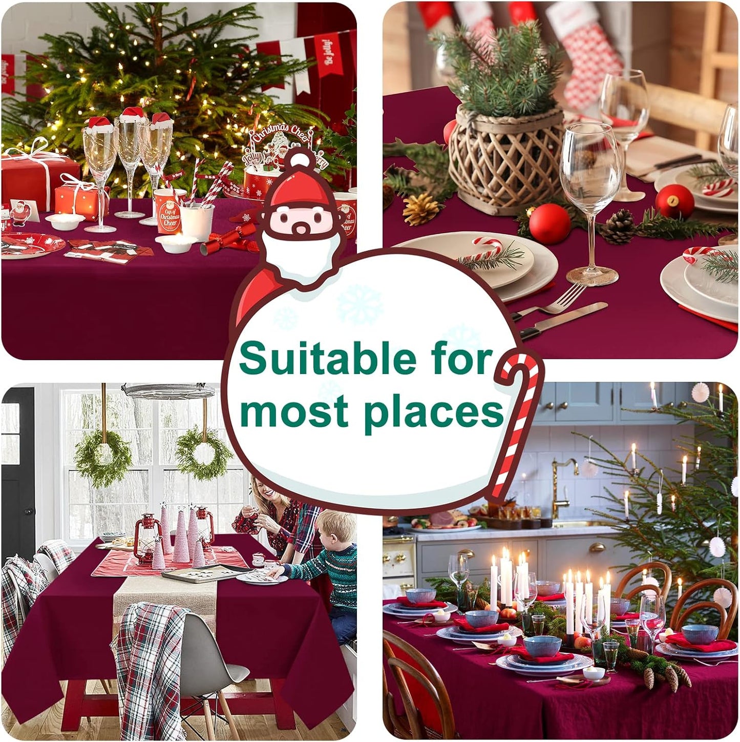 Hiasan Burgundy Tablecloth for Rectangle Tables - Waterproof and Spillproof Washable Fabric Table Cloth for Dining Room Kitchen Party, 60 x 84 Inch