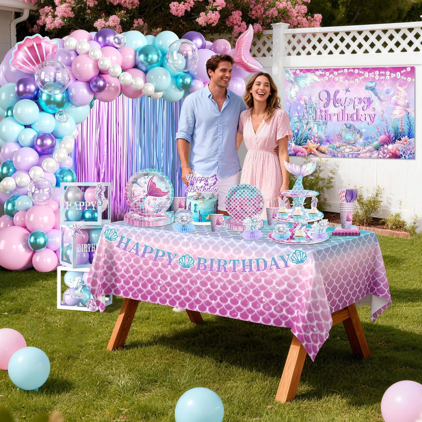 Fexivo Mermaid Birthday Decorations, All-in-One Set for 25 Guests