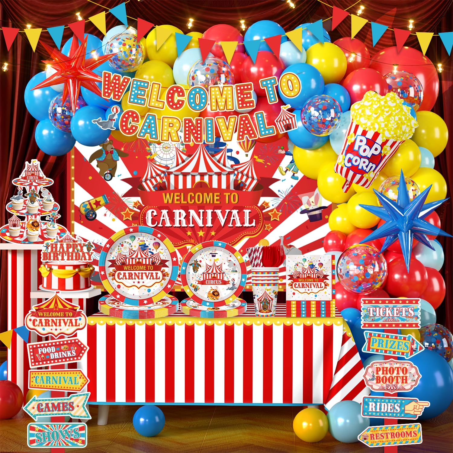 Cocomigo 302PCS Carnival Theme Party Decorations Circus Party Set Serves 25