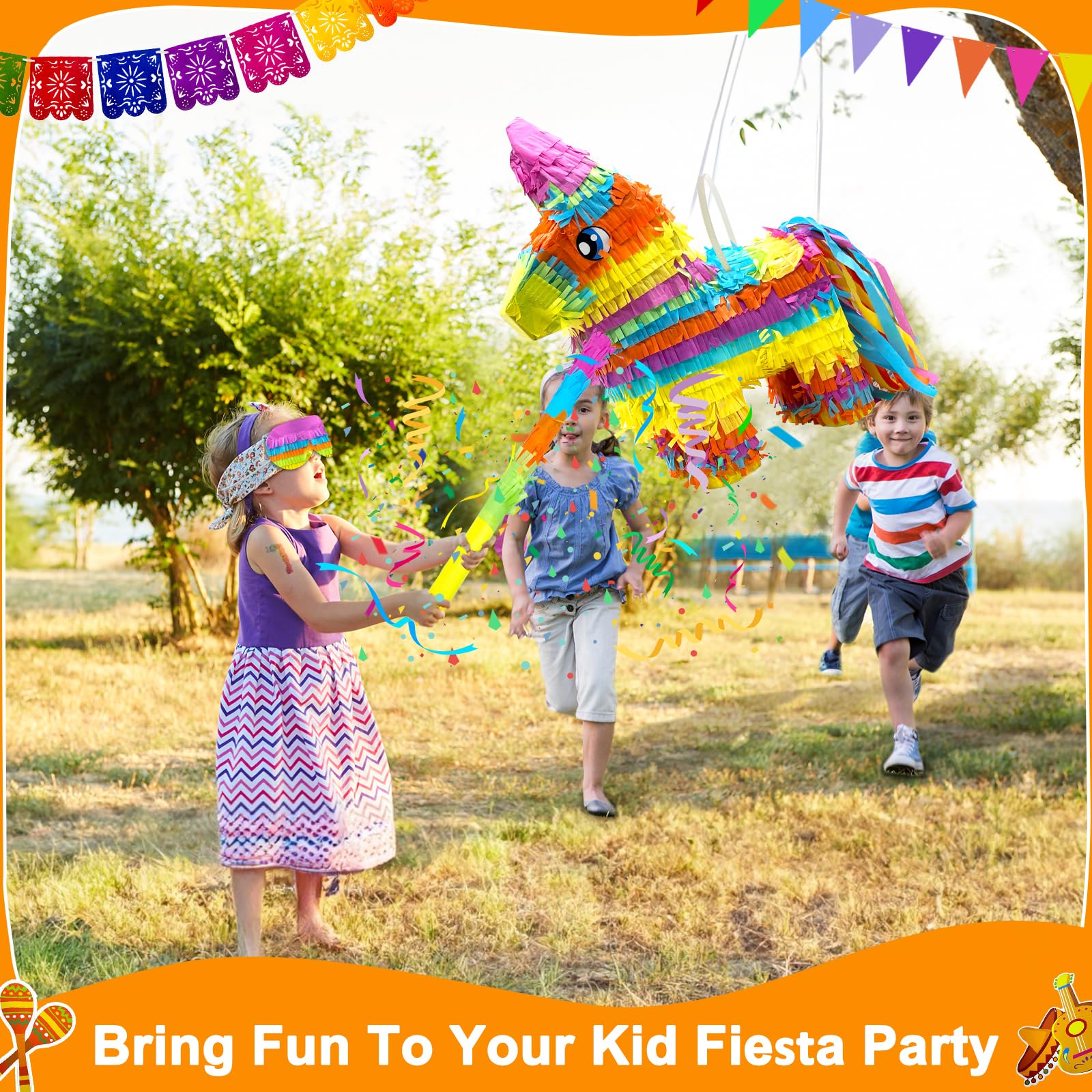 16" Cinco de Mayo Pinata, Large Rainbow Color Donkey Pinata 16 x 13 x 5.5 ln with Stick and