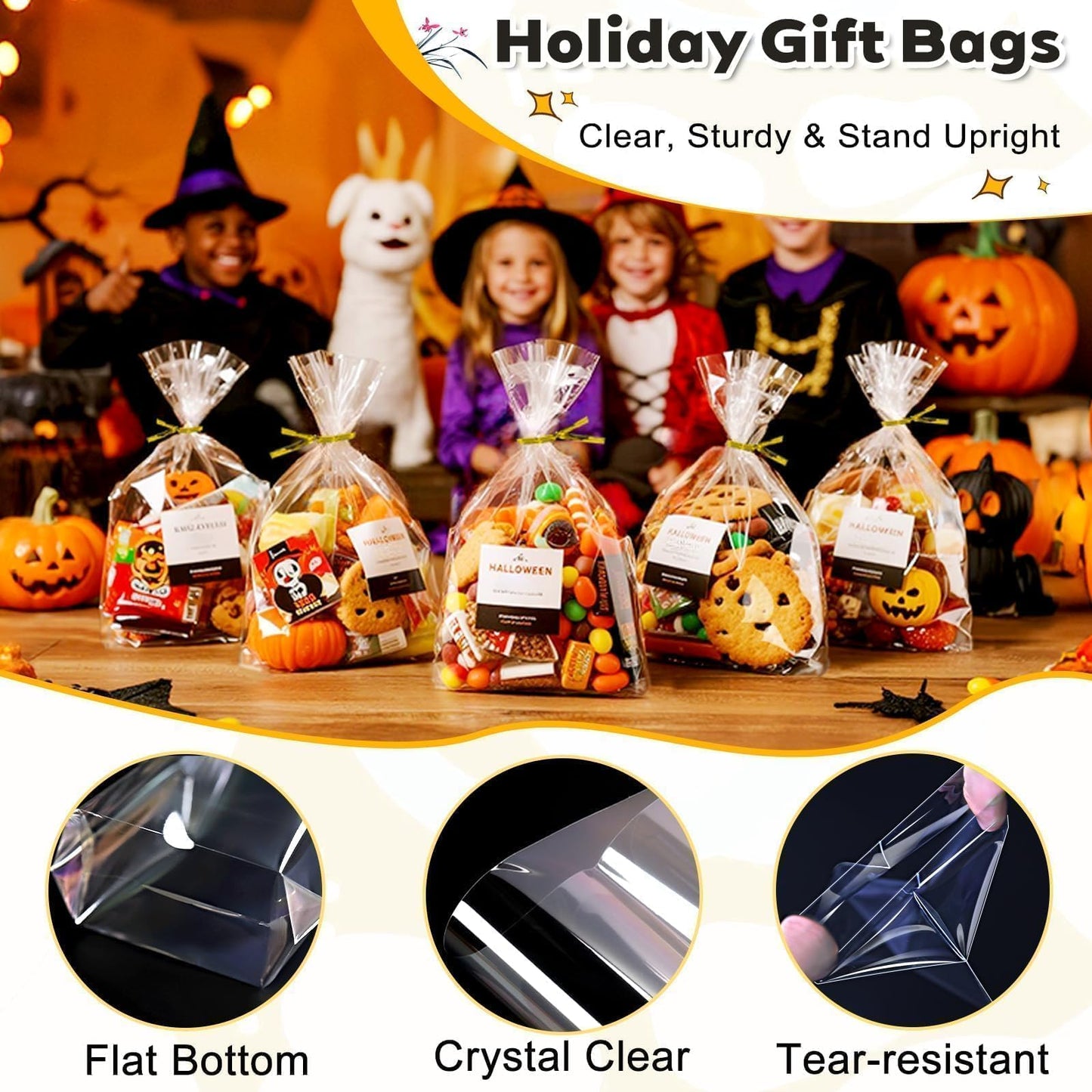 PigPotParty Cellophane Treat Bags 6x9 Inch, 50 Pack, Clear Goodie Bags