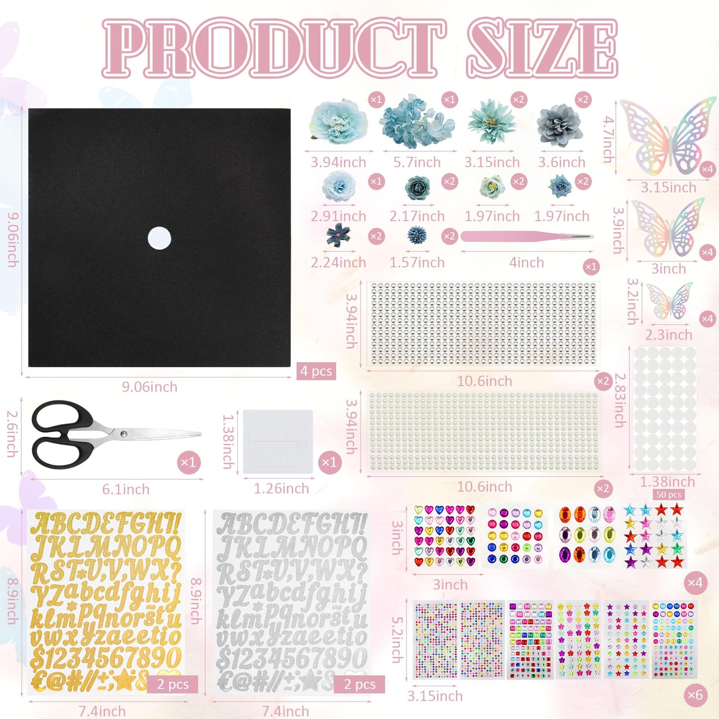 ZYNERY Graduation Cap Decorations Kit Grad Cap Topper Decor Includes Glitter Paper 3D Butterfly