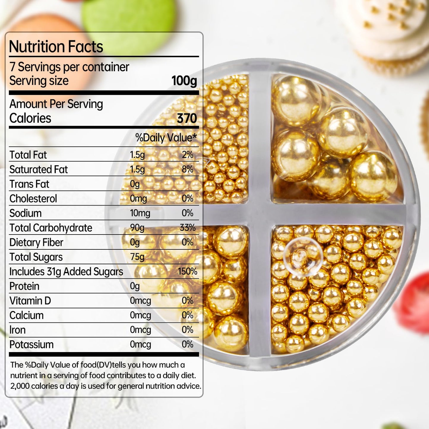 Gold Edible Sugar Pearl Sprinkles for Cake Decorating, Candy Pearls Sprinkles for Cupcake, Cookie, Baking Cake Decorations, 4 sizes, 160g/5.64oz, Holiday, Wedding Party, Christmas Supplies