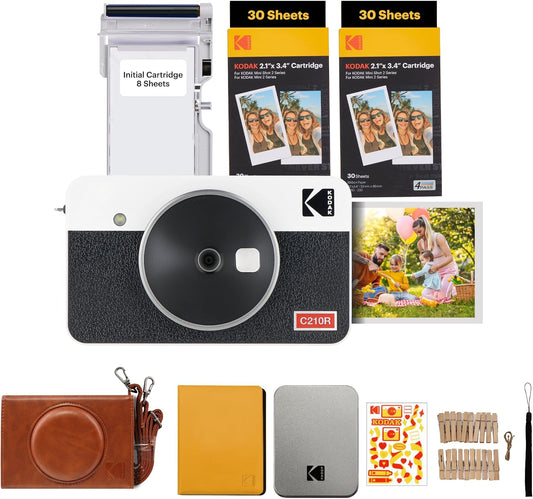 KODAK Mini Shot 2 Retro 4PASS 2-in-1 Instant Digital Camera and Photo Printer (2.1x3.4 inches) Initial 8 Sheets + 30 Sheets Gift Bundle, White