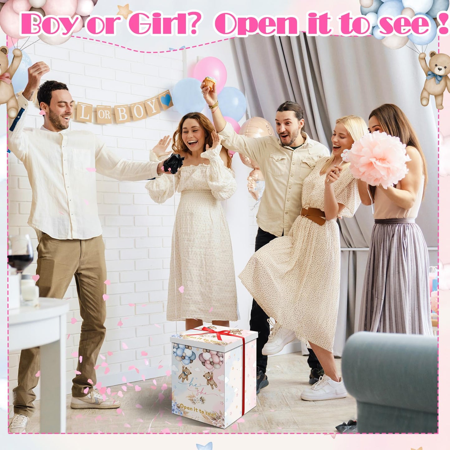 Hungdao Gender Reveal Balloon Box with Ribbon and 10 Pink and Blue Balloons Gender Reveal Games He