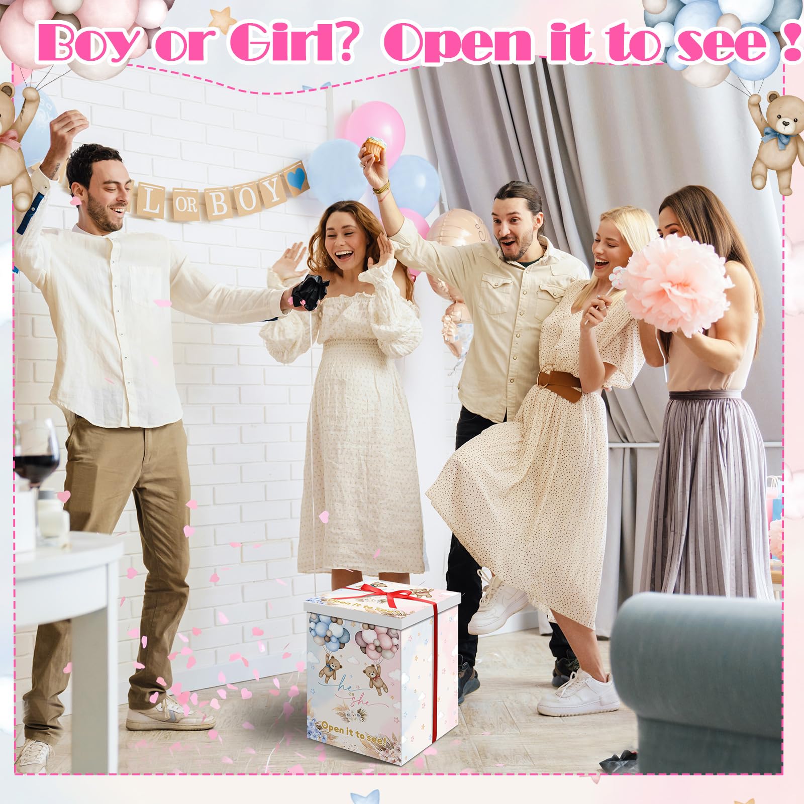 Hungdao Gender Reveal Balloon Box with Ribbon and 10 Pink and Blue Balloons Gender Reveal Games He