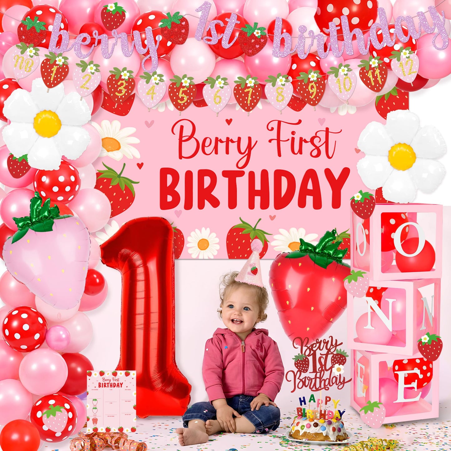 Kriyokiaa Berry First Birthday Decorations, Strawberry Party Kit