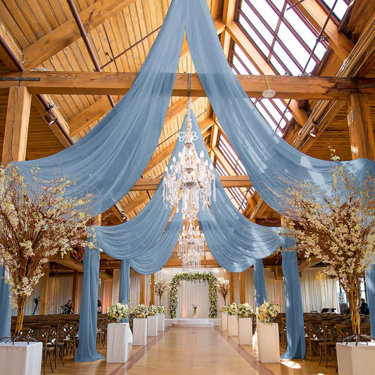 6 Panels Dusty Blue Ceiling Drapes for Wedding, 5ftx40ft Ceiling Drapes Cheesecloth Sheer Fabric Curtain Wedding Arch Draping Fabric Romantic Ceilings Decorations for Weddings Party Ceremony Stage