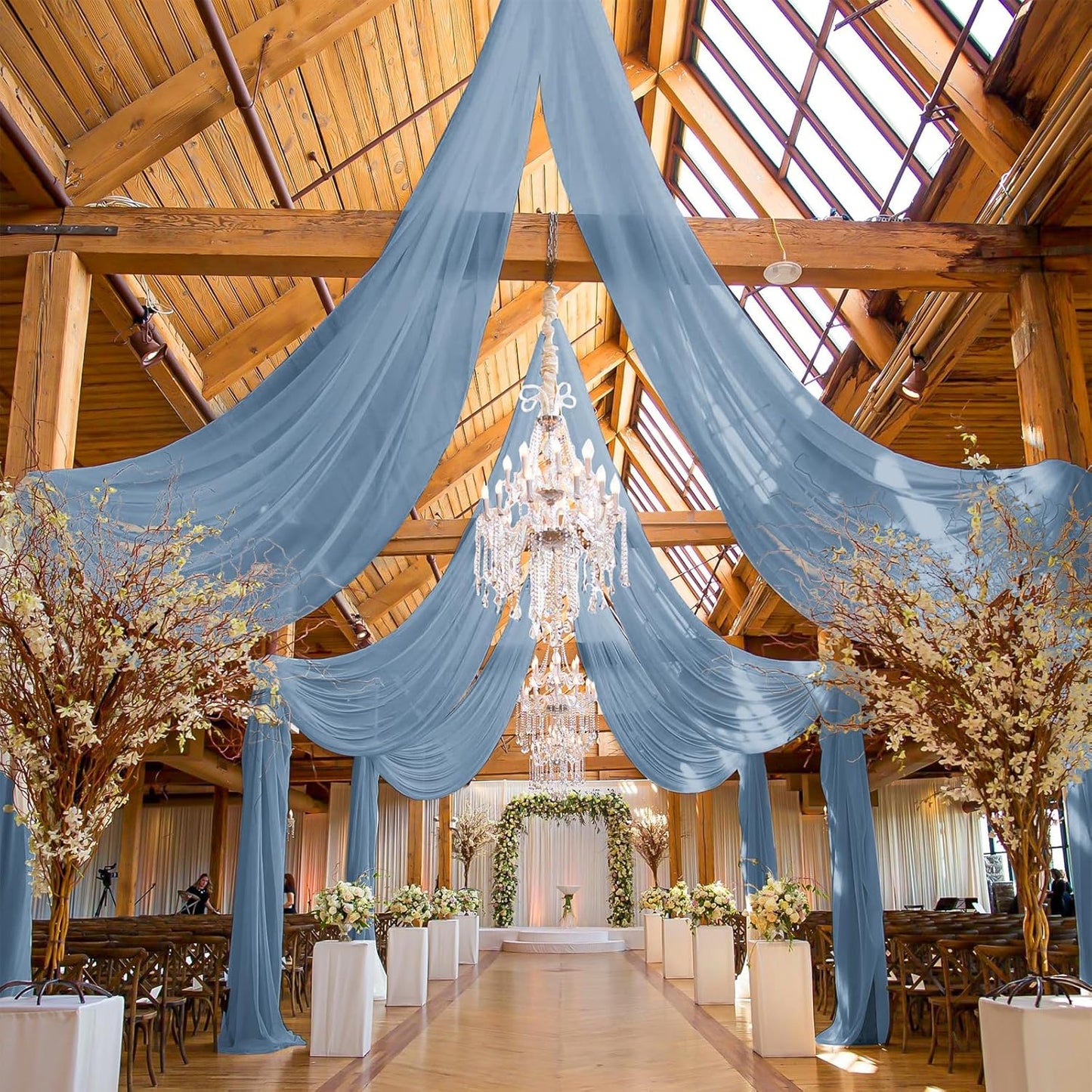 6 Panels Dusty Blue Ceiling Drapes for Wedding, 5ftx15ft Ceiling Drapes Cheesecloth Sheer Fabric Curtain Wedding Arch Draping Fabric Romantic Ceilings Decorations for Weddings Party Ceremony Stage