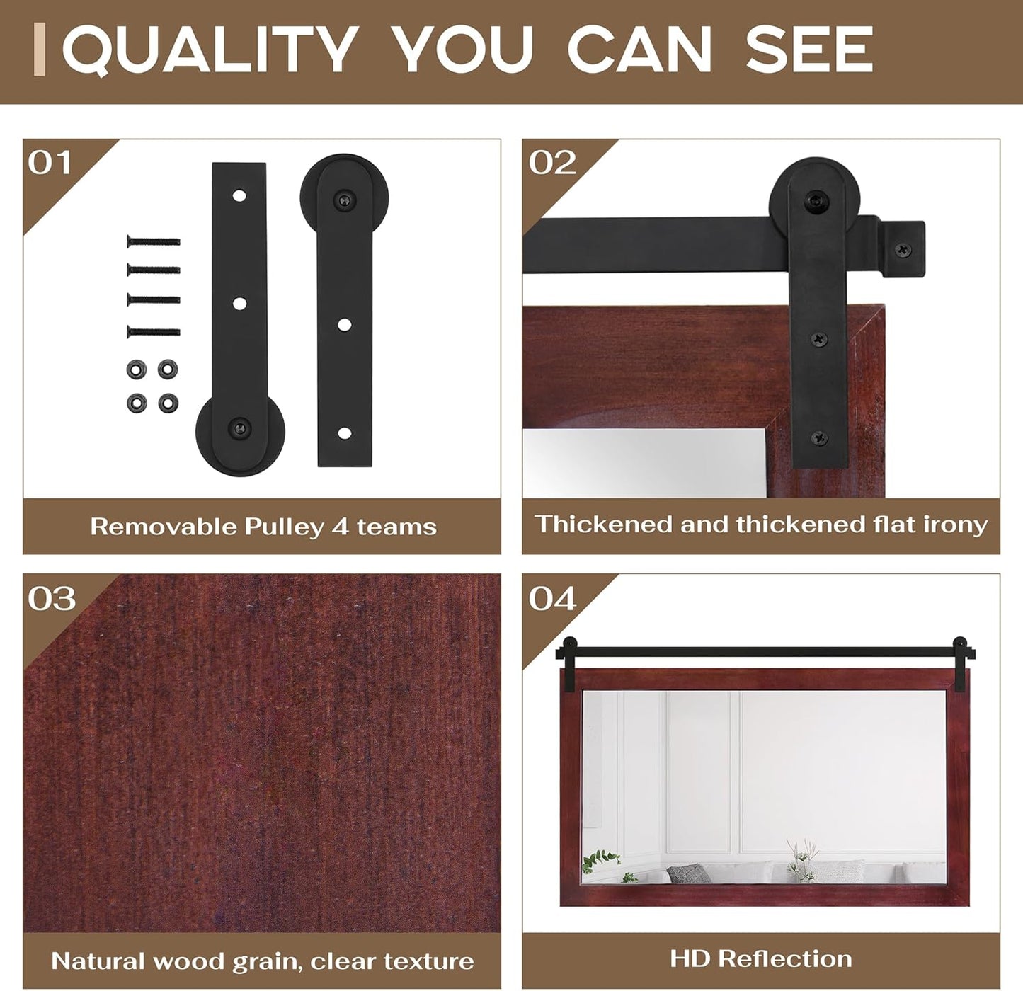 COGOOD Farmhouse Bathroom Mirror - 45 x 30 Rustic Wood Framed Wall Barn Door Mirror for Entryway, Living Room, Entryway Wall Decor (Espresso)