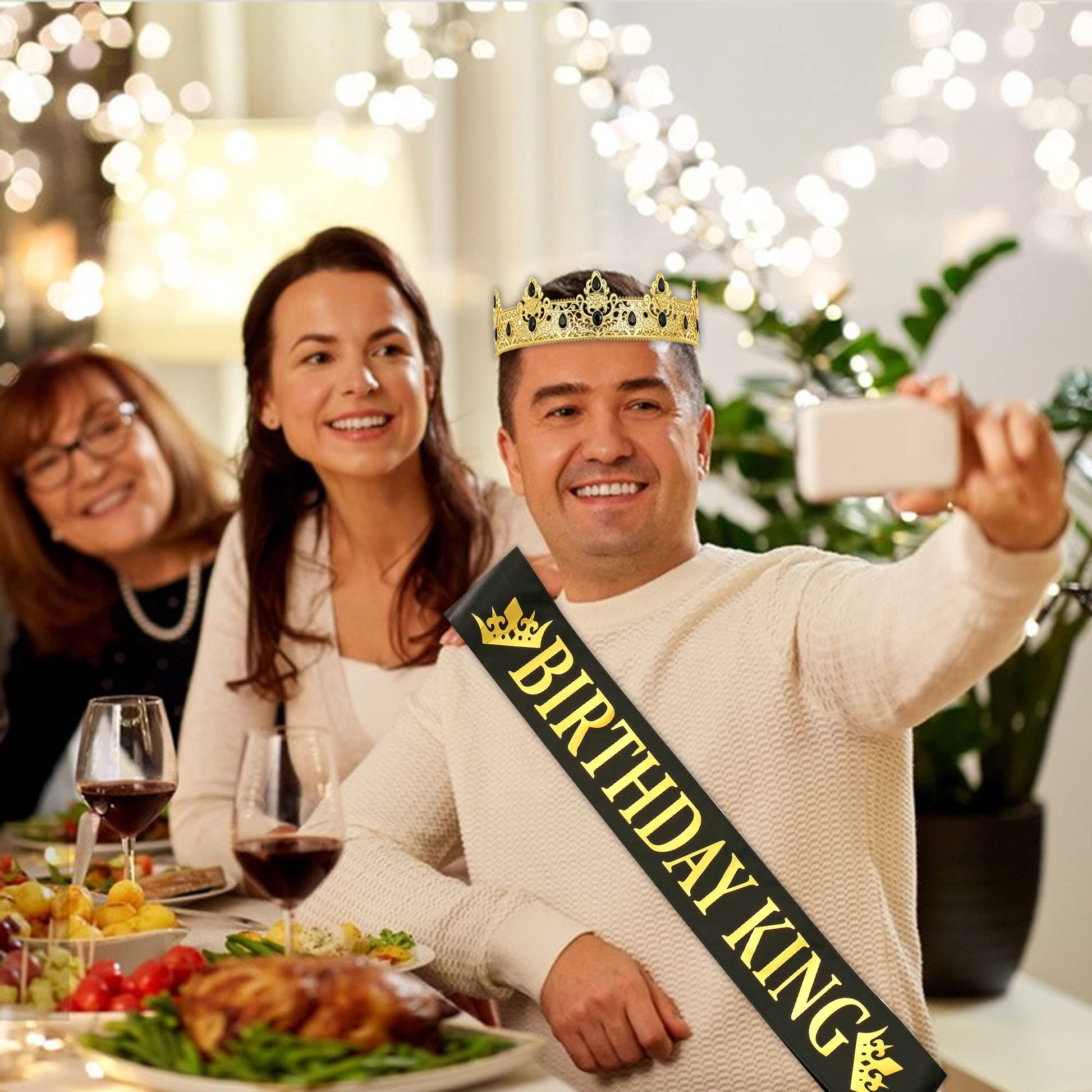 NA King Crown and Birthday Sash, Prom Decoration Gifts for Men (Gold-1)
