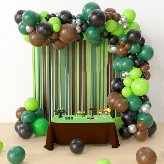 HYOWCH Video Game Party Supplies, 115Pcs Video Game Birthday Party Balloon Arch, Black Green Brown Balloon Garland Arch Decorations Birthday Backdrop