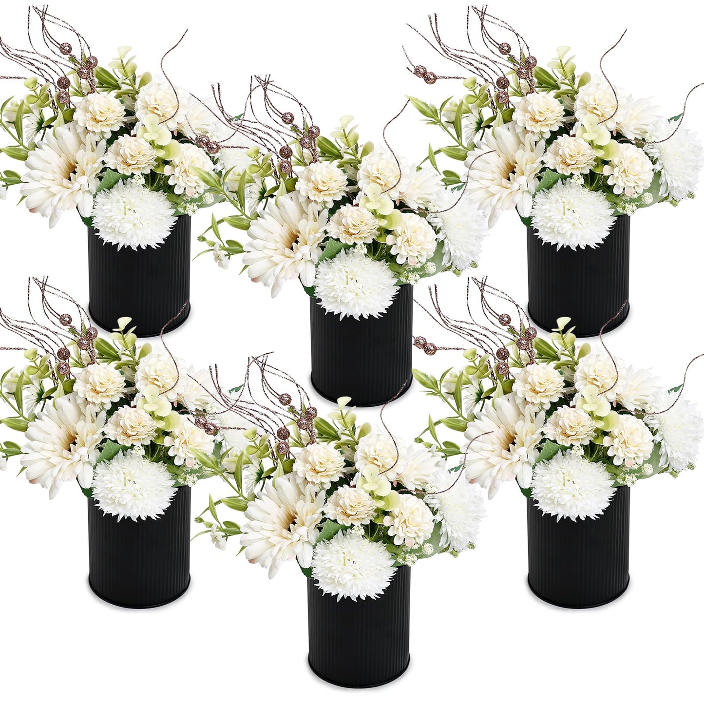 DIYDOFUN Ivory White & Rose Gold Flower Table Centerpieces, Set of 6