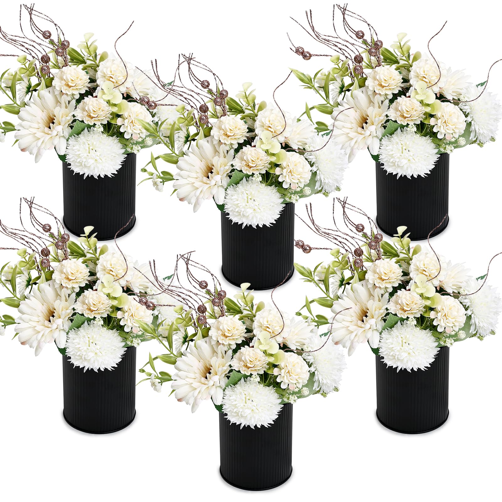 DIYDOFUN Ivory White & Rose Gold Flower Table Centerpieces, Set of 6