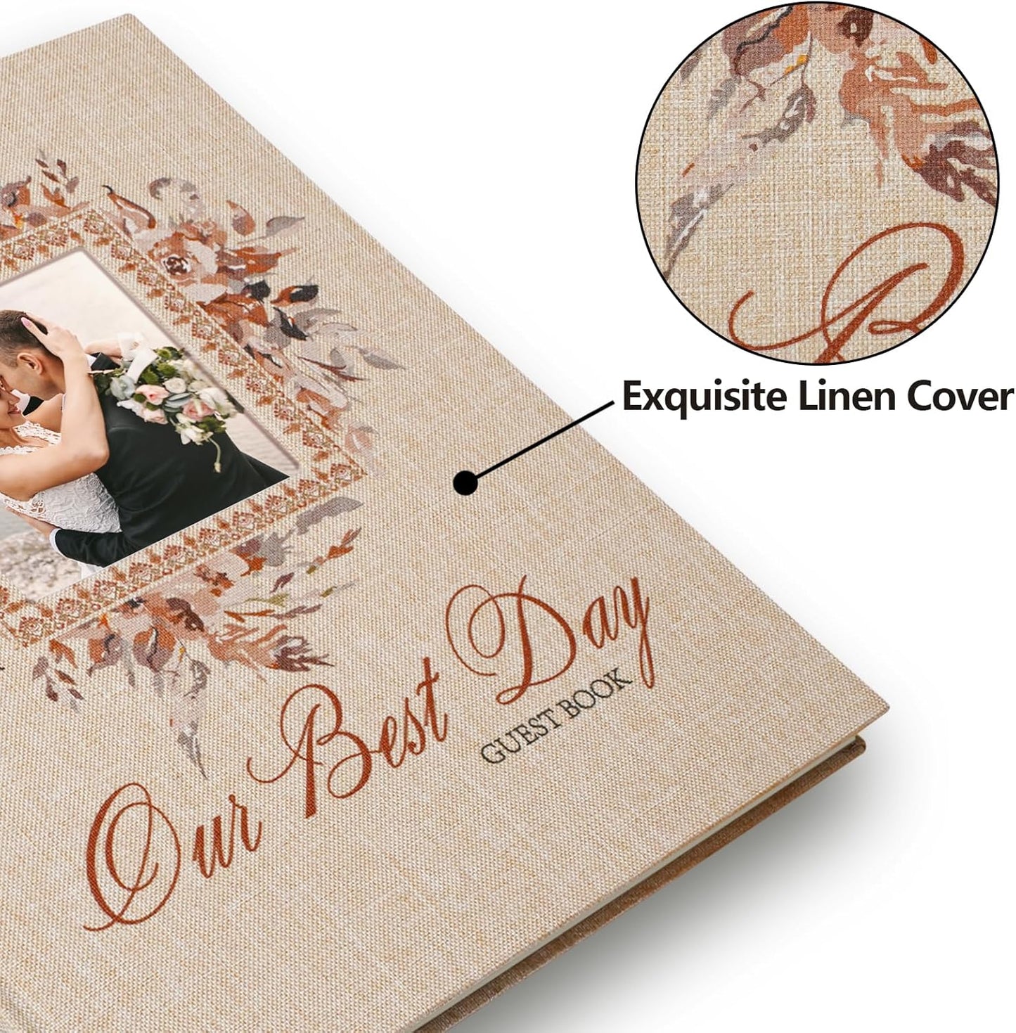 Vienrose Wedding Guest Book Polaroid Guest Book Photo GuestBook Sign in book Personalized Linen Cover 120 Pages Hardcover with Lined, Alternative Baby Shower, Party, Birthday (10" x 8" Bohemian)