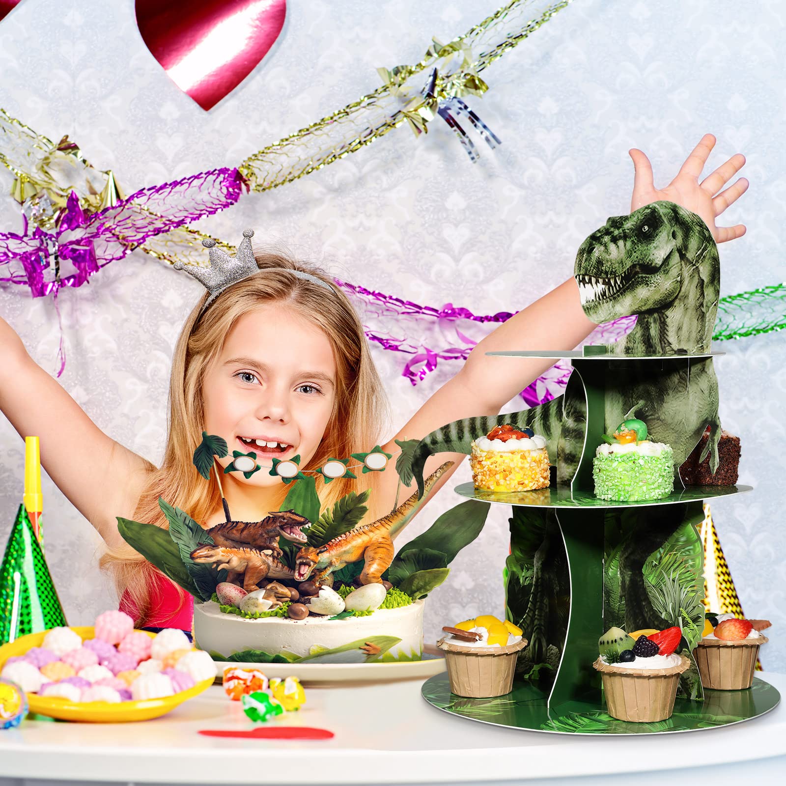 Censen 3 Tier Dinosaur Cupcake Stand for Kids Birthday Party