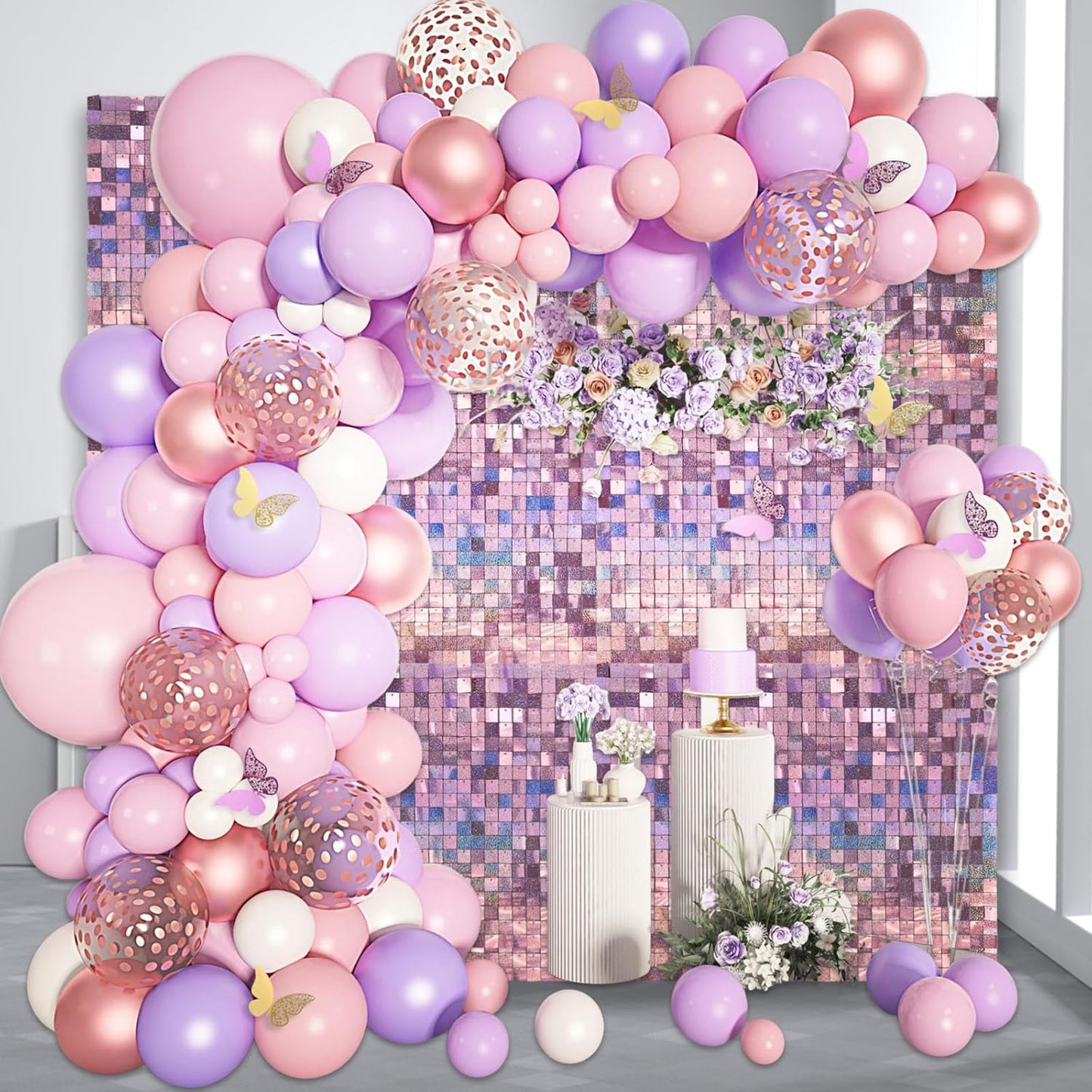 24PCS Light Pink Shimmer Wall Backdrop, Laser Square Sequin Photo Backdrops Panel, Glitter Wall Background for Birthdays, Weddings, Christmas, Engagements, Disco Bachelorette Party Decor (4FTx6FT)