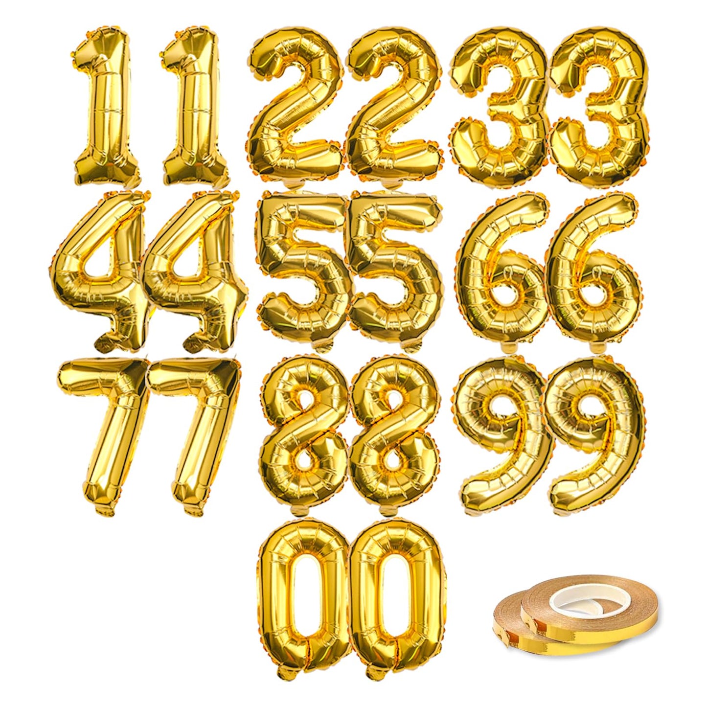 20 Pcs Gold 16" Number Balloons 2 Sets 0-9 Foil Balloon Numbers Décor