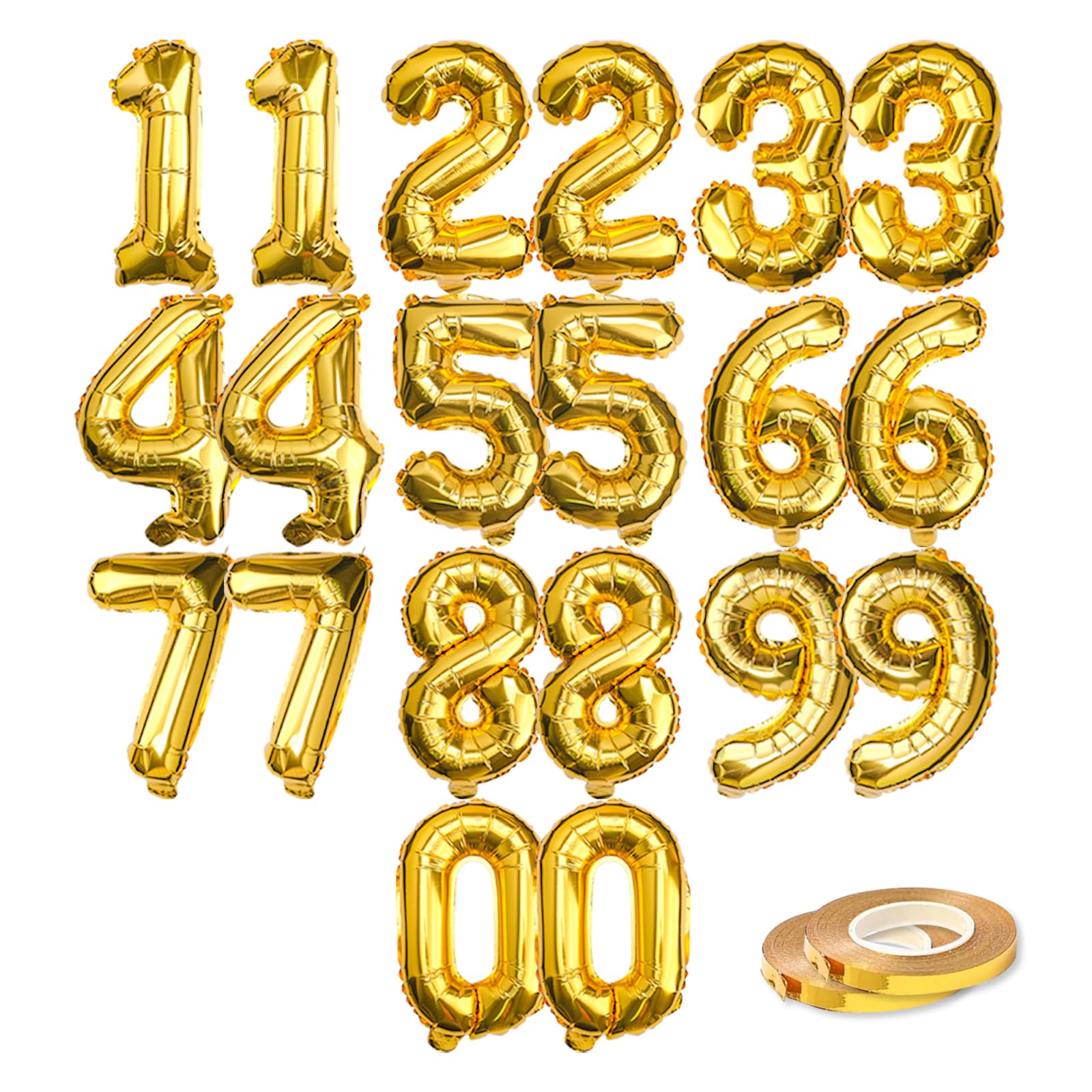 20 Pcs Gold 16" Number Balloons 2 Sets 0-9 Foil Balloon Numbers Décor