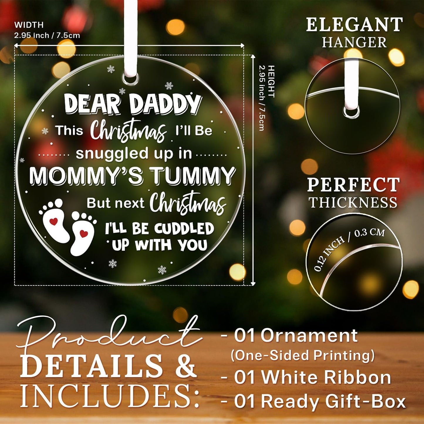 HEXMOZ First Time Dad Gifts - New Dad Gifts - Bumps First Christmas Ornament - Pregnancy Announcement for Husband, Soon to Be Daddy, 1st Time Daddy Gift - Expecting Baby on The Way