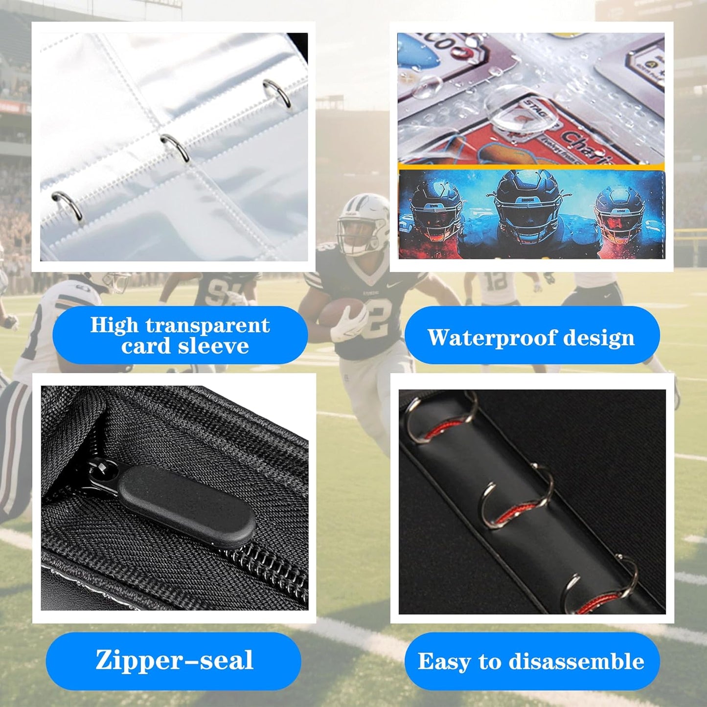 Trading Card Binder 9 Pocket, Pockets Football Card Binder, Premium Double Sided Pocket PU Cover Card Collection Binder for 900 Cards, Card Album for YuGiOh, MTG, TCG, Game Cards & Sports Cards