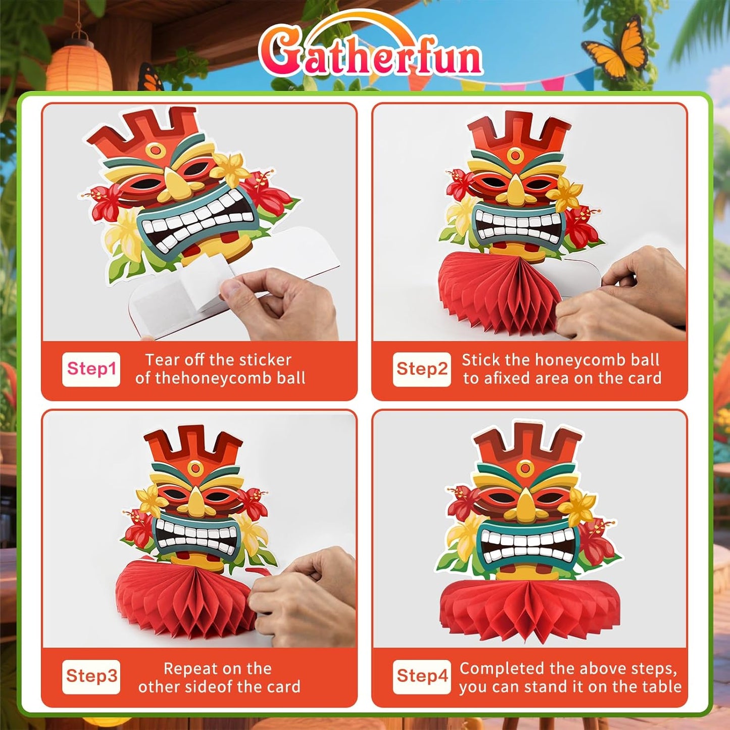 Hawaiian Luau Party Decorations Set: Aloha Theme Table Decoration with Luau Honeycomb Centerpiece for Tiki and Luau Hawaiian Party Supplies