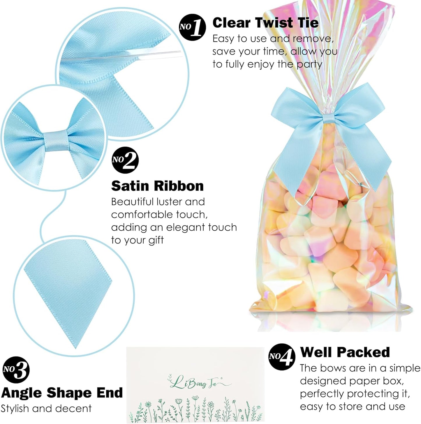 3.5" Blue Bow Satin Pre-Tied Bows for Gift Wrapping, Small Bows for Crafts, Premade Bows, Candy Apple Bows, Twist Tie Bows for Cake Decorating, Party Favor, Wedding Decoration-36 Counts