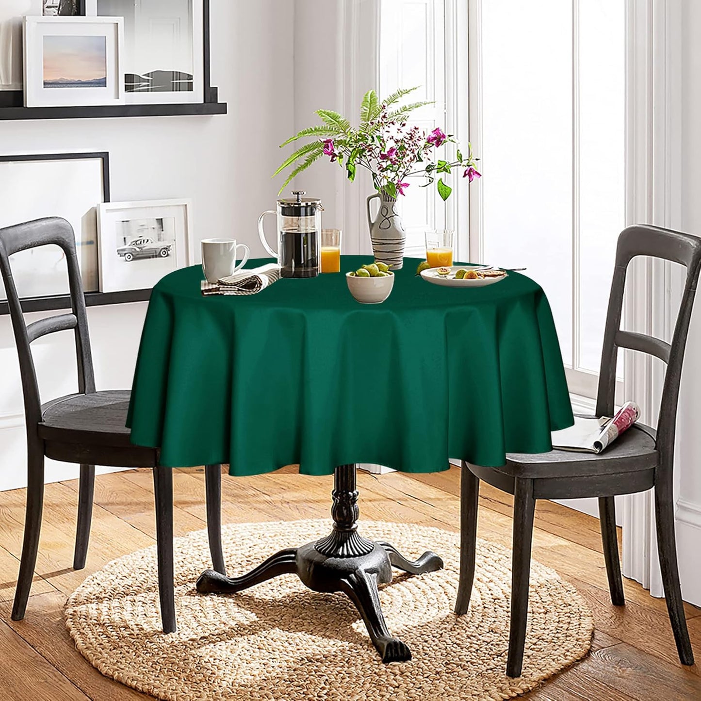 Fitable Green Round Tablecloth 60 inch, Stain and Wrinkle Resistant Washable Polyester Table Cloth for Dining Buffet Parties and Camping