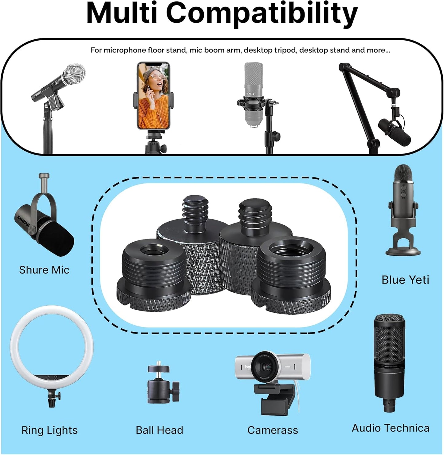 IXTECH Mic Stand Adapter Set 8 pieces Metal Microphone Stand Screw Thread Adapter 5/8 Female to 3/8 Male 3/8 Female to 5/8 Male 5/8 Female to 1/4 Male 1/4 Female to 5/8 Male Tripod Adapter ADP03 Black