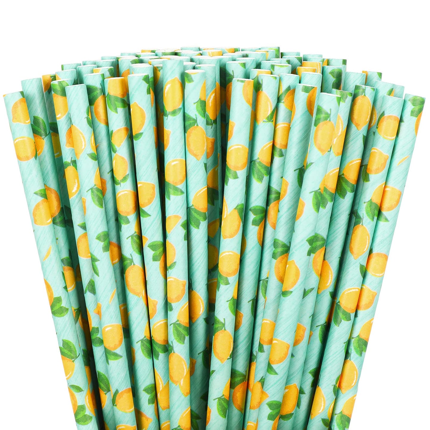 Whaline 200Pcs Watercolor Lemon Paper Straws Summer Disposable Drinking Straws Lemon Party