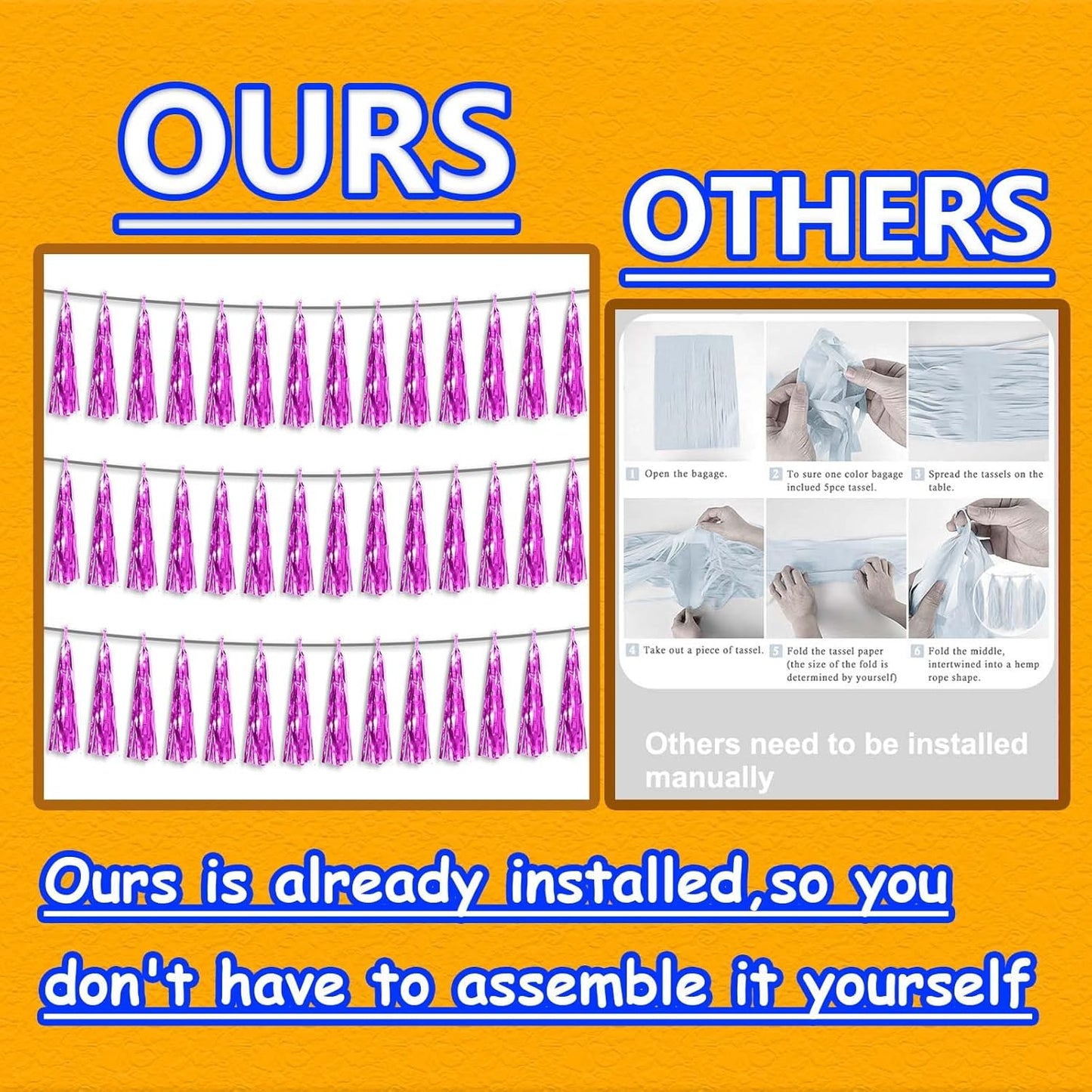 3P Metallic Fringe Banner Garland Foil Tinsel Streamer Backdrop Banners for Parties, Wall Hanging Curtain Parade Floats,Graduation Decorations, Wedding Party Decoration(Hot Pink)