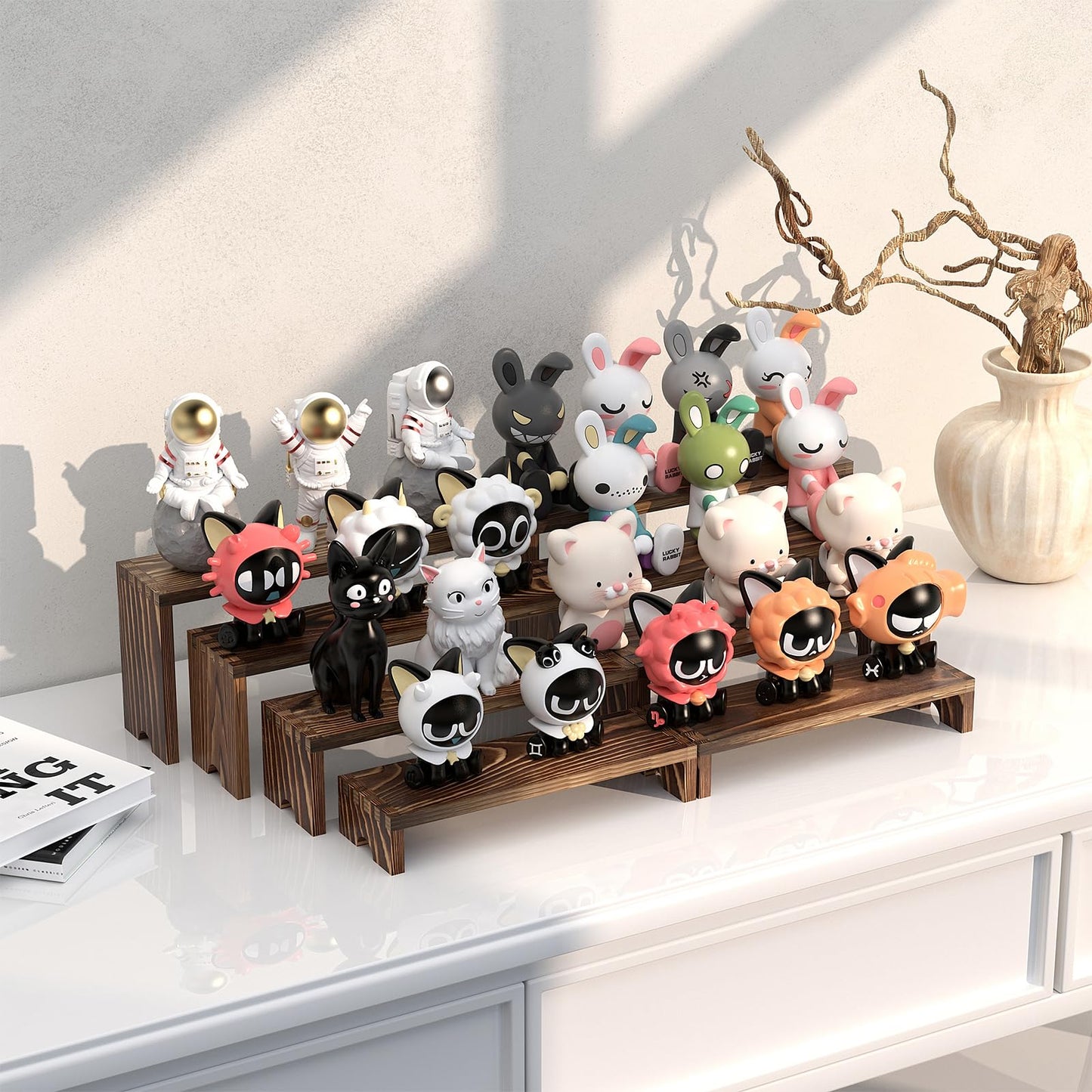 2 Set Wooden Tiered Risers Display Stands for Vendor Events,Stackable Wood Cupcake Display