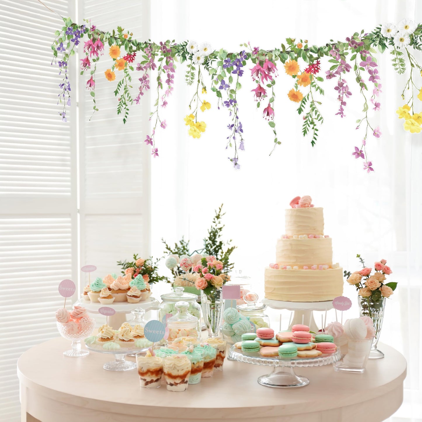 Cheerland Flower Banner Wildflower Garland Floral Party Decorations Waterproof Banner Whimsical