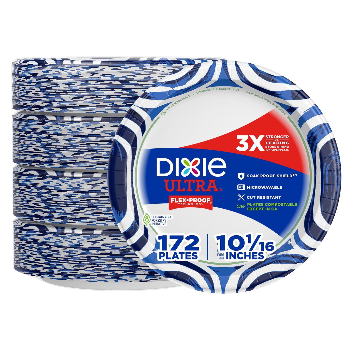 Dixie Ultra, Large Paper Plates, 10 Inch, 172 Count (4 packs of 43 plates), 3X Stronger*, Heavy