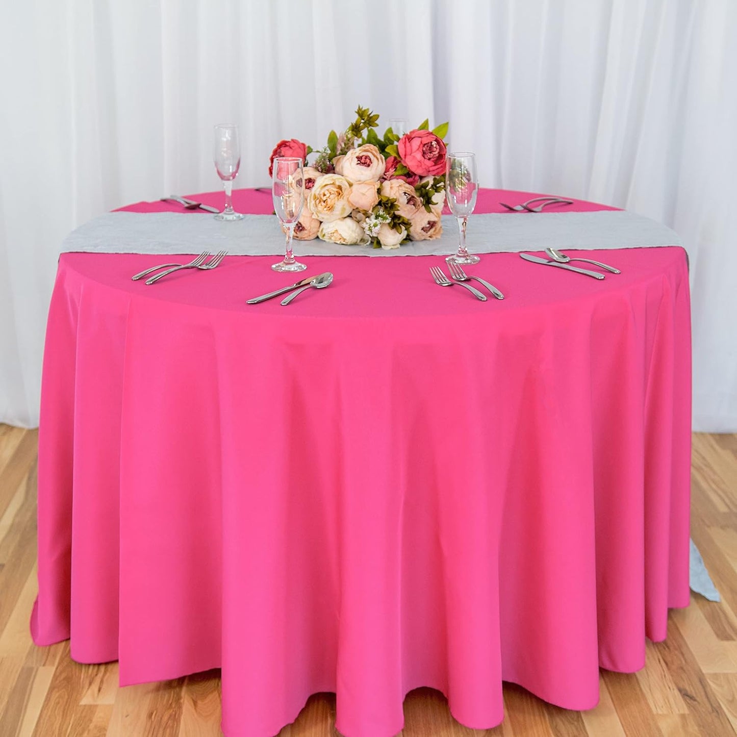 LinenTablecloth 108-Inch Round Polyester Tablecloth Fuchsia