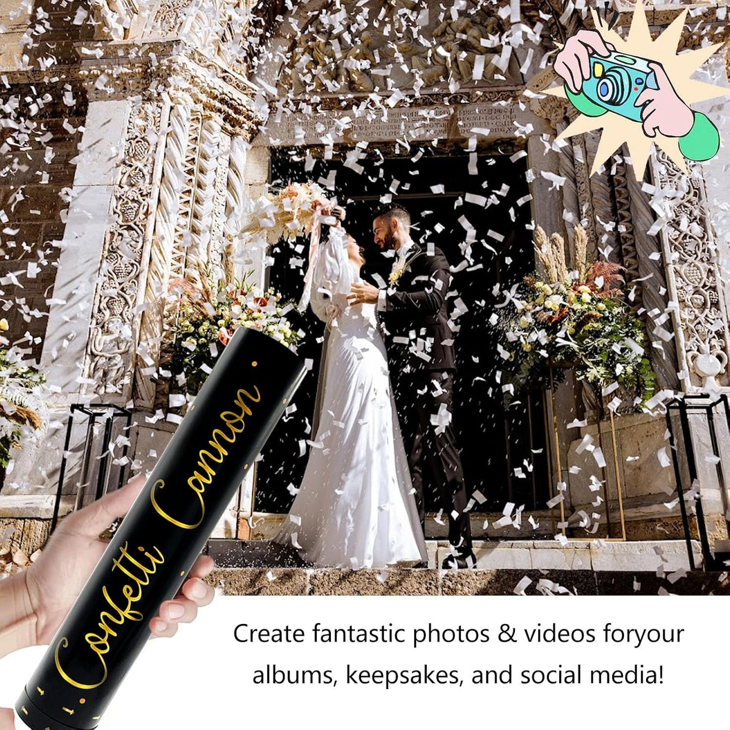 6 Pack White Confetti Poppers, 12 Inch Confetti Cannon Party Poppers Shooters for Gender Reveal, Birthday, Wedding, Graduation, Anniversary, Parties, Christmas, New Year's Eve