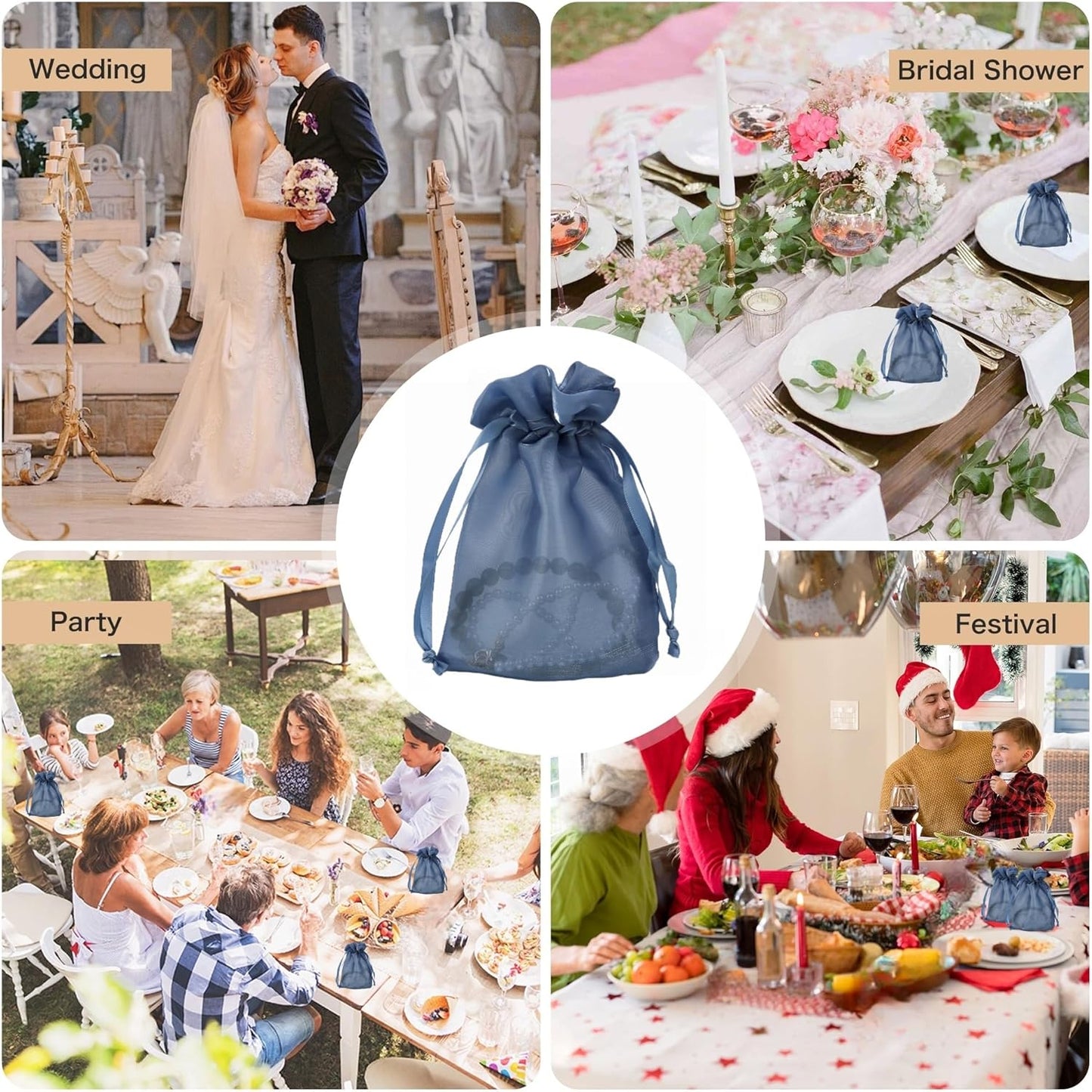 20 Pcs Dark Blue Small Organza Bags 3X4 inch for Wedding Favors with Drawstring, Mini Mesh Gift Bags Jewelry Pouch for Candy Bridal Shower Party Favor Baby Shower Christmas