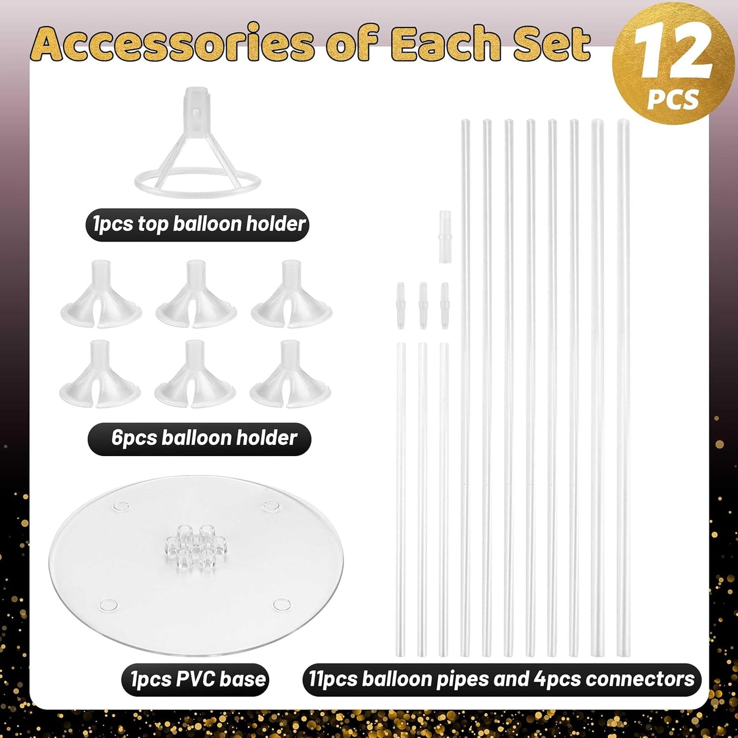 JOYYPOP 12 Sets Balloon Stand Kit, Balloon Sticks with Base Birthday Graduation Party Decorations Wedding