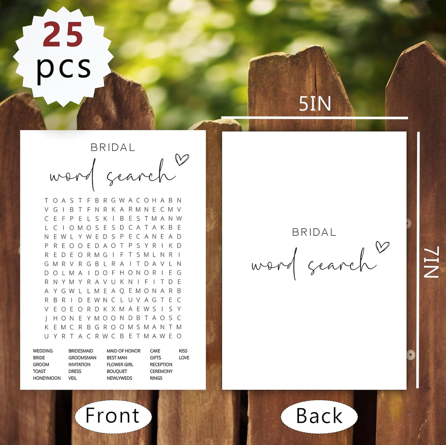 Bridal Shower Games, Word Search, 25Pcs Minimalist White Double-Sided Bridal Game Cards with 1 Answer Key, Wedding Shower Games for Guests, Engagement Bachelorette Party Supplies - A05