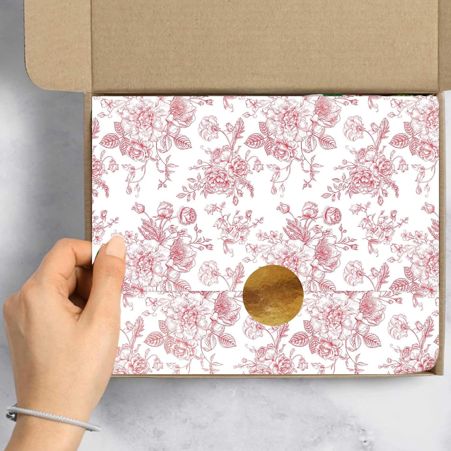 JarThenaAMCS 100 Sheets Floral Tissue Paper Rose Gold Flower Gift Wrapping Paper Vintage Decorative Art Paper for Home Party DIY Crafts Supplies, 14 x 20 Inch