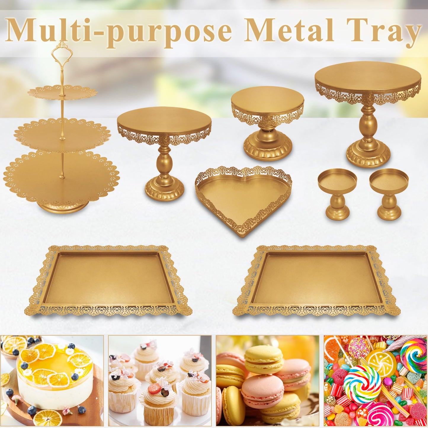 JALANCY Set of 9 Cake Stands Metal Cupcake Stand Set Multiple Styles Candy Fruit Display Tower