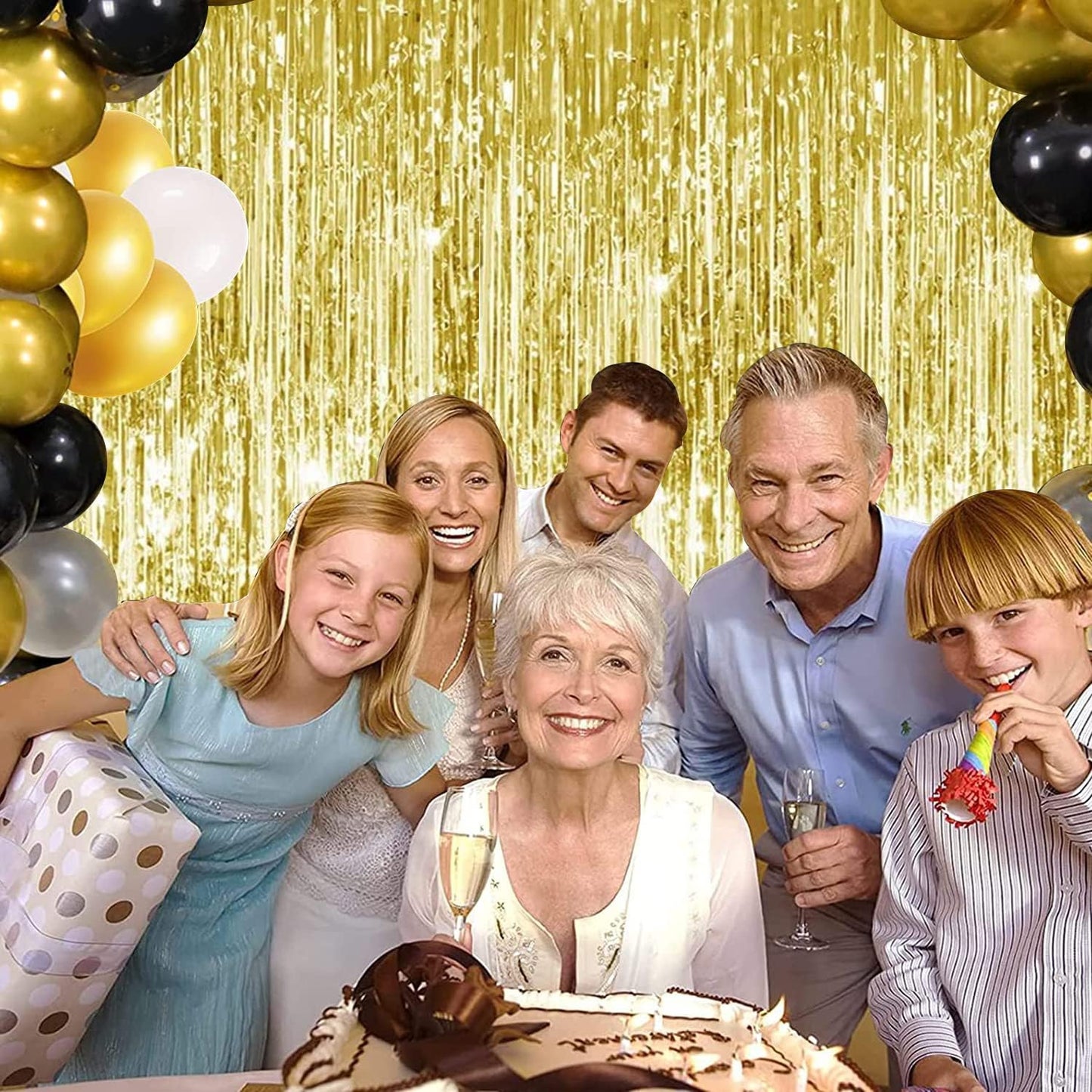 TONIFUL 2Pcs Gold Metallic Tinsel Foil Fringe Curtains,Gold Photo Booth Backdrop Streamer Curtain Photo Booth Props for Bachelorette Party,Birthday,Graduation,Christmas Decor(6.6ft x 9.9ft)