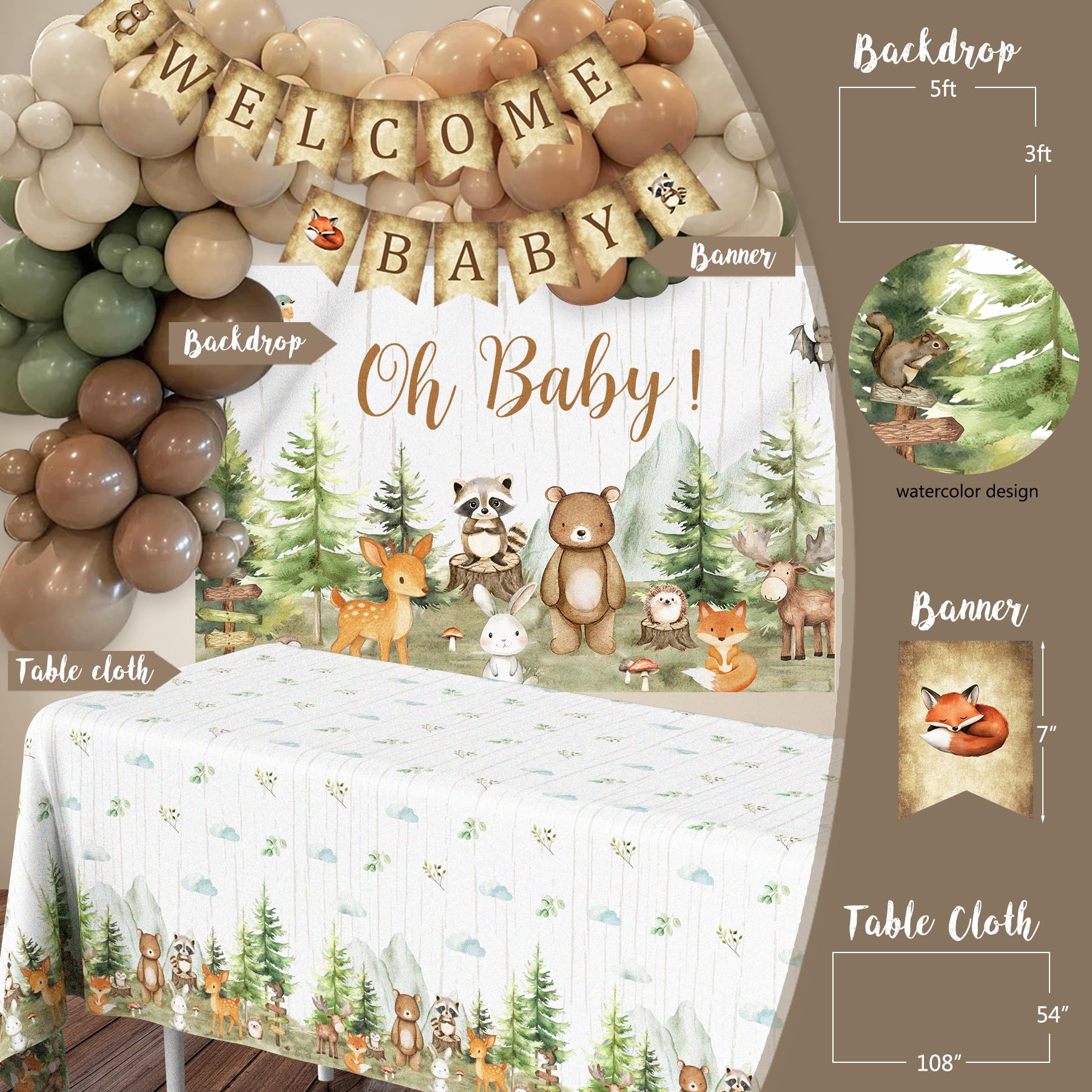 Woodland Animals Baby Shower Decoration Party Supplies, Forest Animal Neutral Gender Reveal Party