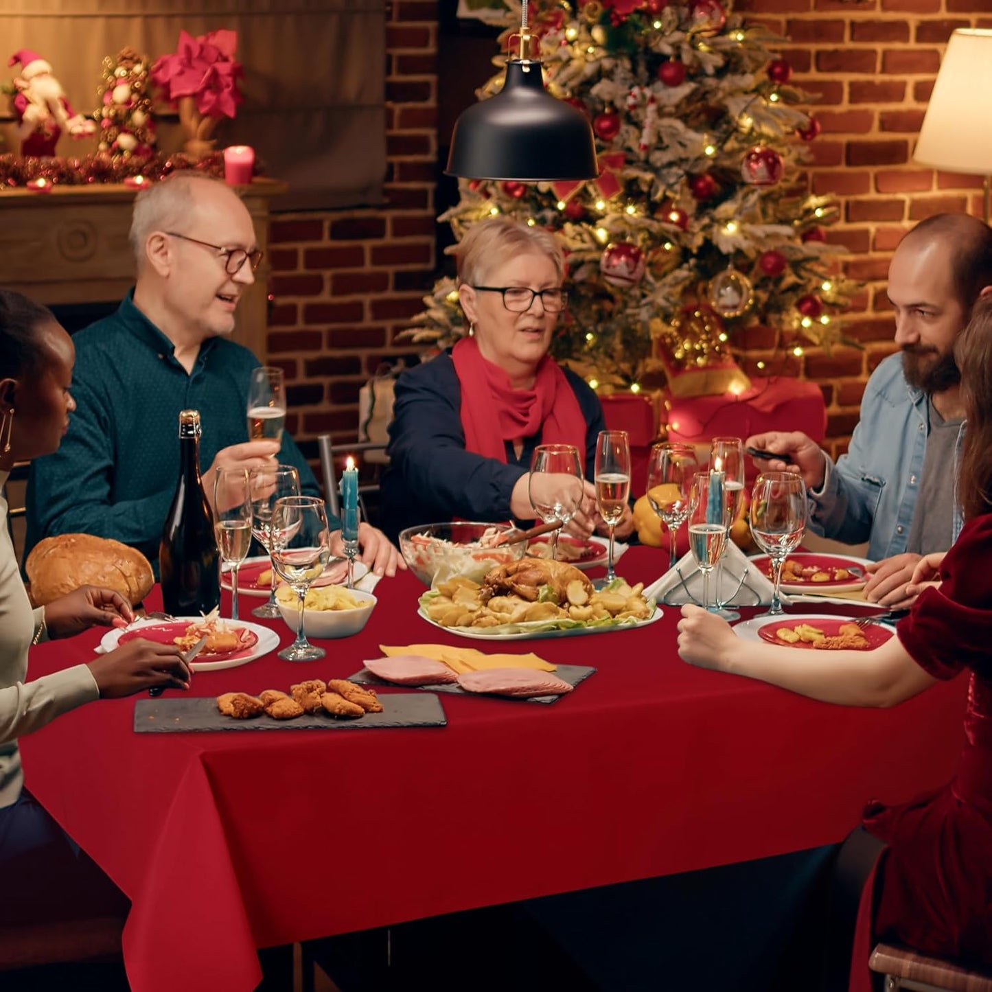 sancua 6 Pack Red Tablecloth 60 x 102 Inch, Rectangle Table Cloth for 6 Feet Tables - Stain and Wrinkle Resistant Washable Polyester Table Cover for Dining Tables, Buffet Parties and Camping