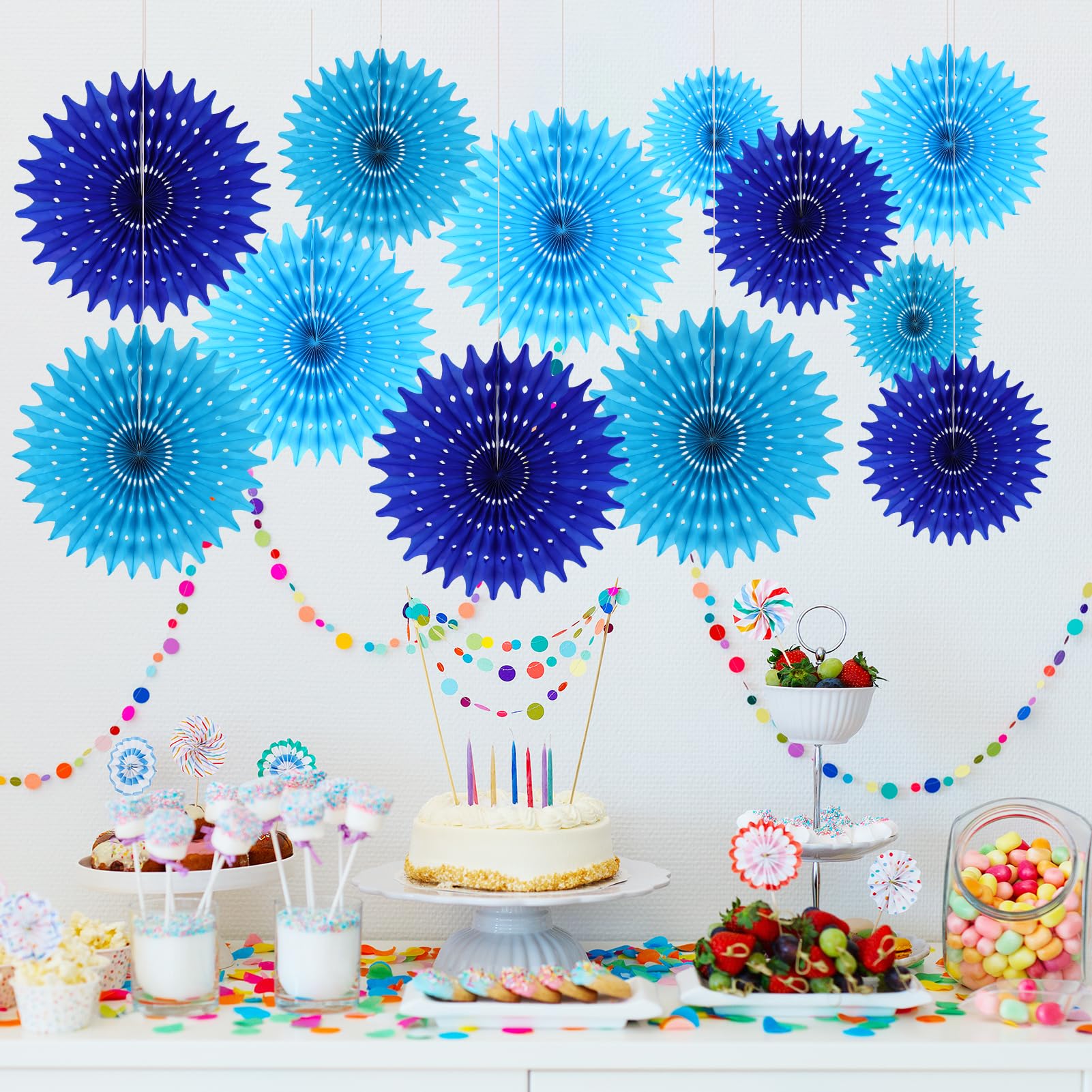 BestoFun 12PCS Paper Fans Blue Party Decorations Tissue Paper Flowers Decorations for Girl Groovy