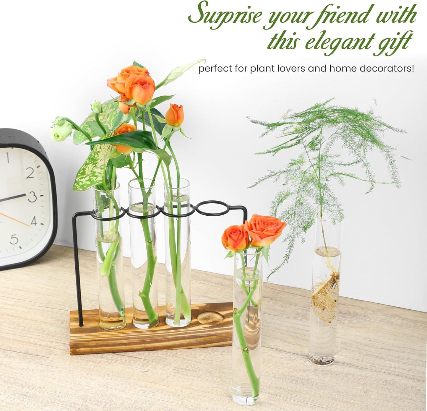 Plant Propagation Station, Glass Tubes for Indoor Hydroponic Plants & Flower Stems, Home/Office Decor, Birthday Gifts for Women, Gardening Gifts for Mom