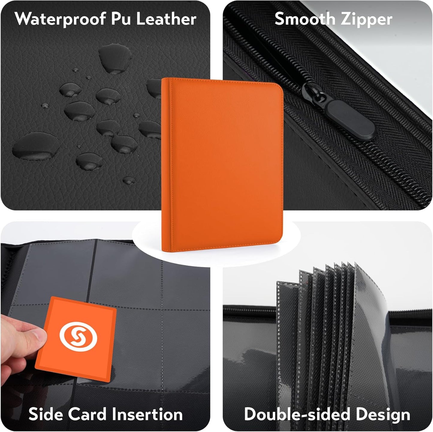 1000+ Pockets Trading Card Binder, Premium 16 Pocket Card Binder, Ringless Side Loading Collection Album Holder Folders for MTG, TCG, Game Cards & Sports Cards (Orange)