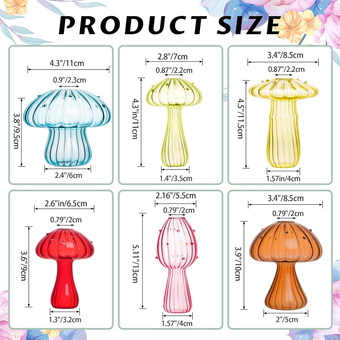 Plant Propagation Station, Set of 6 Colored Mushroom Vase, Propagation Stations, Small Plant Terrarium, Unique Crystal Mushroom Jars for Plants for Hydroponics Home Garden Office Decoration (Colorful)