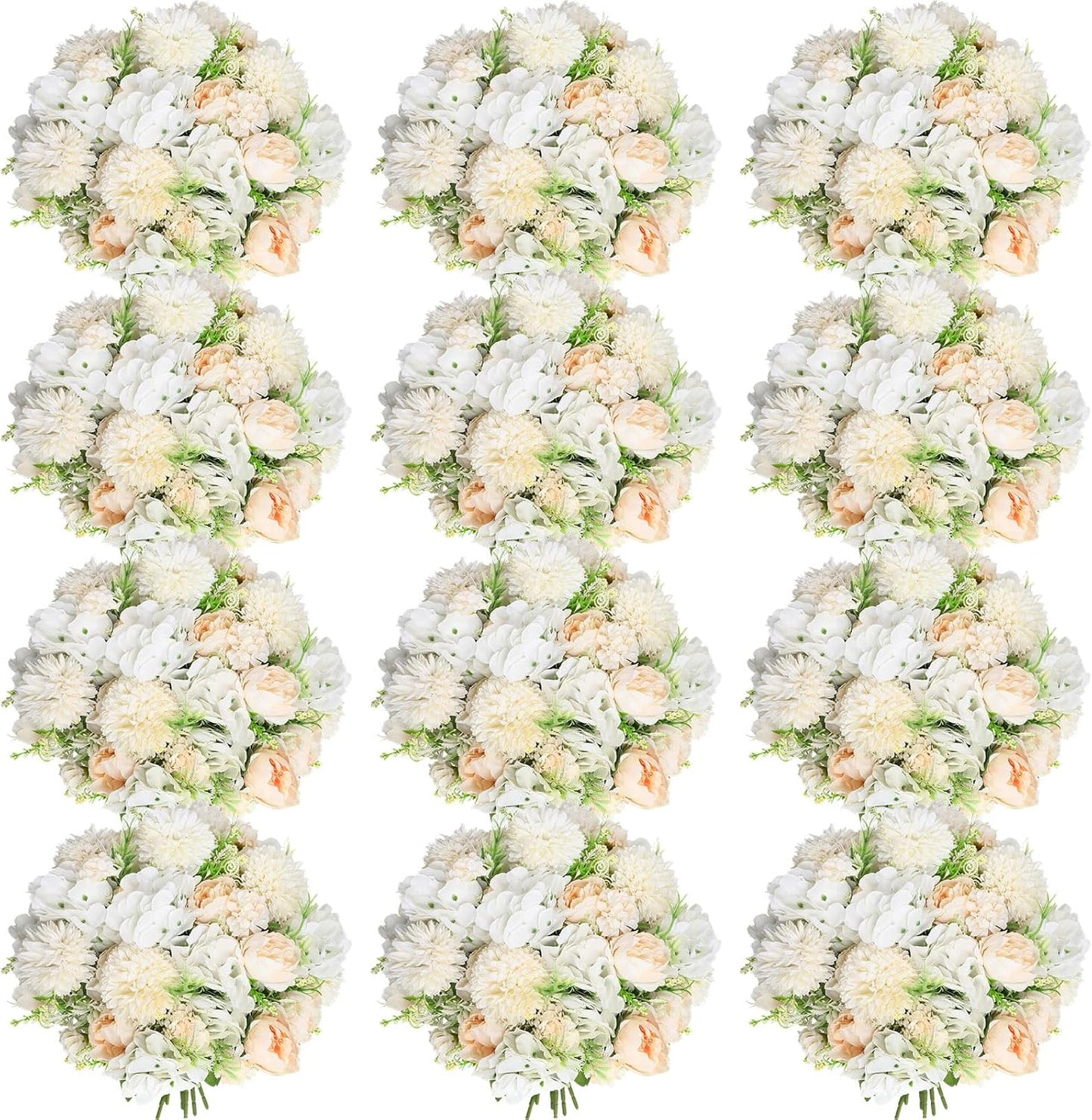 Tigeen Artificial Flowers Artificial Peonies Silk Flowers Faux Peony Fake Peony Silk Hydrangea Bouquet for Wedding Table Centerpiece Floral Vase Decor(Champagne White,12 Bundles)