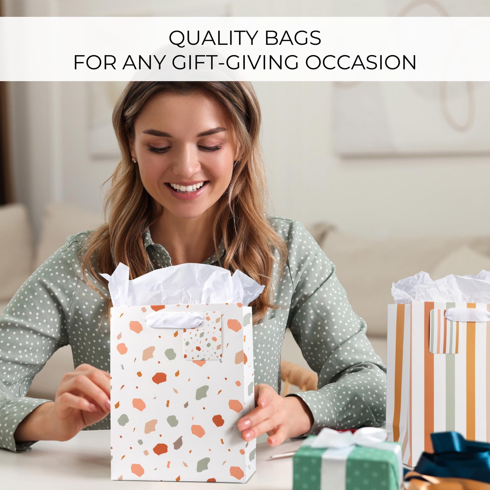 Beautiful Gift Bags Set of 4 with Handles, Tissue Paper, Stickers & Cards